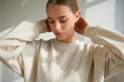 Woman in beige sweatshirt mockup Product Image 1