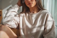 Woman in beige sweatshirt mockup Product Image 1