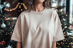Woman in beige tshirt mockup Product Image 1