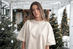 Woman in beige tshirt mockup Product Image 1