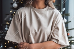 Woman in beige tshirt mockup Product Image 1