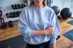 Woman in blue sweatshirt mockup Product Image 1
