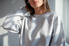Woman in gray sweatshirt mockup Product Image 1