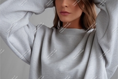Woman in gray sweatshirt mockup Product Image 1