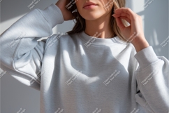 Woman in gray sweatshirt mockup Product Image 1
