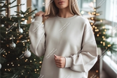 Woman in beige sweatshirt by tree mockup Product Image 1