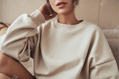 Woman in beige sweatshirt mockup Product Image 1