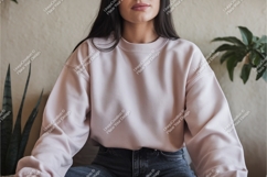 Woman in pink sweatshirt and jeans mockup Product Image 1