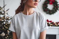 Woman in gray tshirt christmas mockup Product Image 1