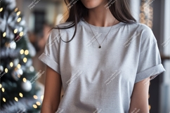 Woman in gray tshirt holiday mockup Product Image 1