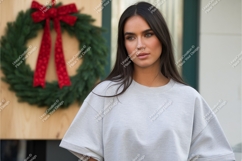 Woman in gray sweatshirt mockup Product Image 1