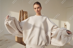 Woman in beige sweatshirt mockup Product Image 1