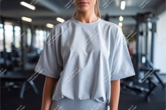Woman in gray tshirt mockup Product Image 1