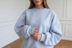 Woman in blue sweatshirt mockup Product Image 1