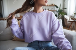 Woman in purple sweatshirt mockup Product Image 1