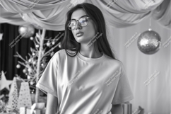 Woman in tshirt black and white mockup Product Image 1