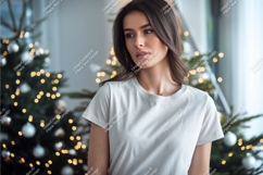 Woman poses near christmas tree mockup Product Image 1