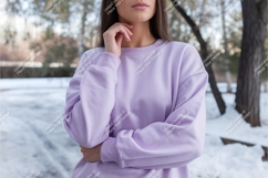 Woman in lilac sweatshirt mockup Product Image 1