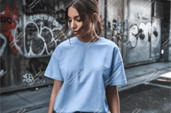 Woman in blue tshirt mockup Product Image 1