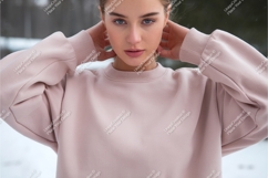 Woman in pink sweatshirt mockup Product Image 1