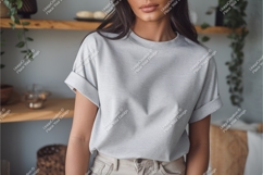 Woman in gray tshirt mockup Product Image 1