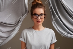 Woman in gray tshirt mockup Product Image 1