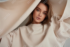 Woman in beige sweater close up mockup Product Image 1