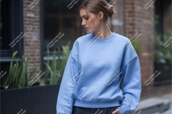 Woman in blue sweatshirt mockup Product Image 1