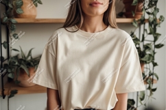 Woman in beige tshirt mockup Product Image 1