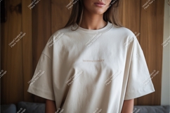 Woman in beige tshirt mockup Product Image 1