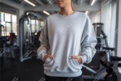 Woman in gray sweatshirt mockup Product Image 1