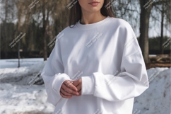 Woman in white sweatshirt mockup Product Image 1