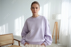 Woman in lilac sweatshirt mockup Product Image 1
