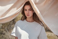 Woman in beige tshirt mockup Product Image 1