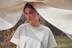 Woman poses with fabric mockup Product Image 1