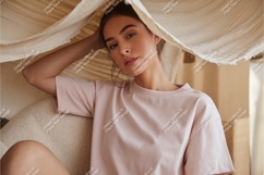 Woman wearing pink t shirt mockup Product Image 1