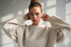 Woman wearing cream sweatshirt mockup fashion Product Image 1