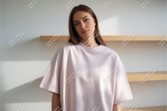 Woman wearing light pink oversized t-shirt Product Image 1