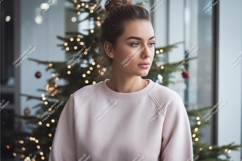 Woman wearing pink sweatshirt near Christmas tree image Product Image 1