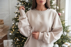 Beige sweatshirt mockup with festive background apparel Product Image 1