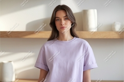 Woman wearing lavender t shirt mockup Product Image 1