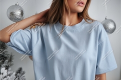 Woman wearing light blue t shirt mockup Product Image 1