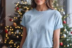 Light blue t shirt mockup with christmas tree image Product Image 1