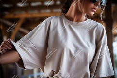 Woman wearing beige t shirt mockup image Product Image 1
