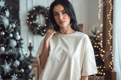 Woman wearing cream t shirt mockup image Product Image 1