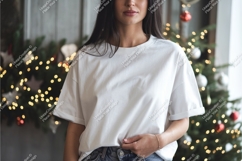 Woman wearing white t shirt mockup image Product Image 1