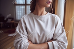 Woman wearing light colored sweatshirt arms c Product Image 1