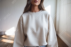 Woman wearing cream sweatshirt apparel clothing Product Image 1