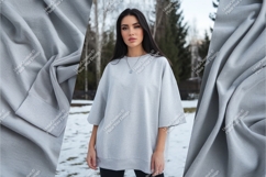 Woman wearing grey sweatshirt mockup fashion Product Image 1