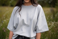 Grey T Shirt Mockup Outdoor Field t-shirt female Product Image 1